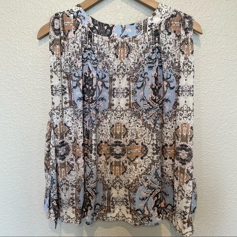 Free People Blouse Darcy Swing Tank Top Bohemian Boho Print Blue S